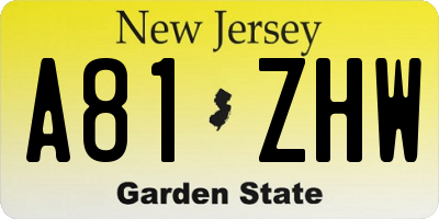 NJ license plate A81ZHW