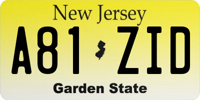 NJ license plate A81ZID
