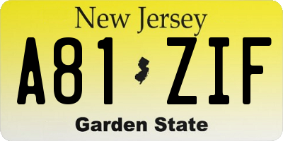 NJ license plate A81ZIF
