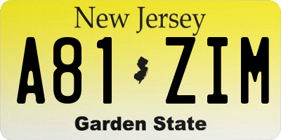 NJ license plate A81ZIM