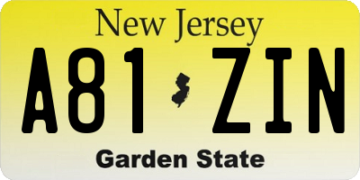 NJ license plate A81ZIN