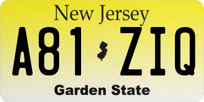 NJ license plate A81ZIQ