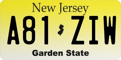 NJ license plate A81ZIW