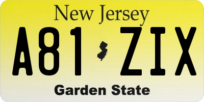 NJ license plate A81ZIX