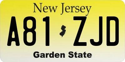 NJ license plate A81ZJD