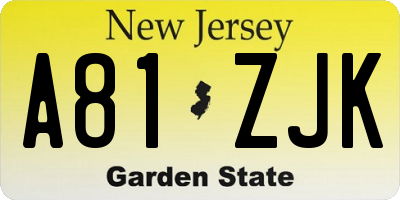 NJ license plate A81ZJK