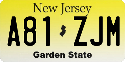 NJ license plate A81ZJM