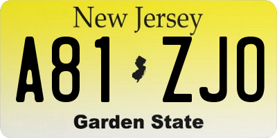 NJ license plate A81ZJO