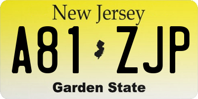 NJ license plate A81ZJP