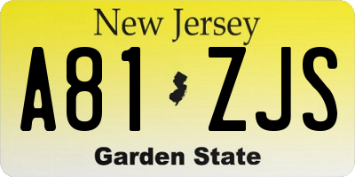 NJ license plate A81ZJS