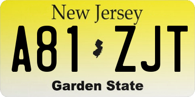 NJ license plate A81ZJT