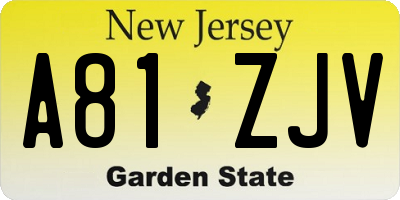 NJ license plate A81ZJV