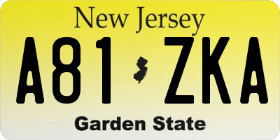 NJ license plate A81ZKA