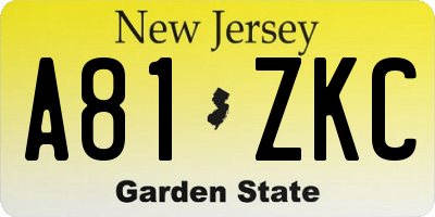 NJ license plate A81ZKC