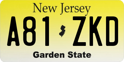 NJ license plate A81ZKD