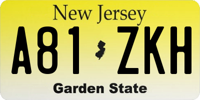 NJ license plate A81ZKH