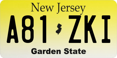 NJ license plate A81ZKI