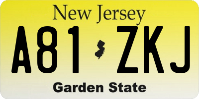 NJ license plate A81ZKJ