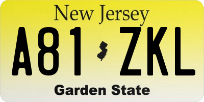NJ license plate A81ZKL