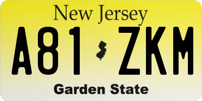 NJ license plate A81ZKM