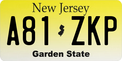NJ license plate A81ZKP
