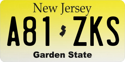 NJ license plate A81ZKS