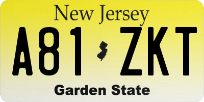 NJ license plate A81ZKT