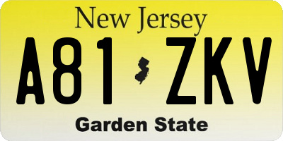 NJ license plate A81ZKV