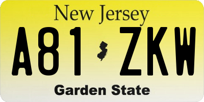 NJ license plate A81ZKW