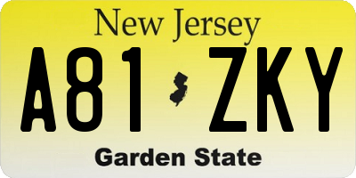 NJ license plate A81ZKY