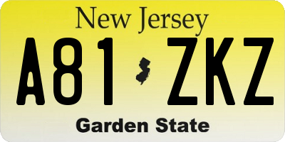 NJ license plate A81ZKZ