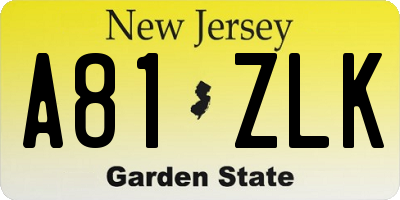 NJ license plate A81ZLK