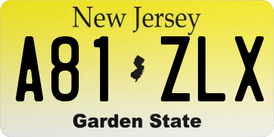 NJ license plate A81ZLX