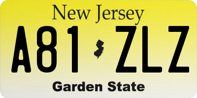 NJ license plate A81ZLZ