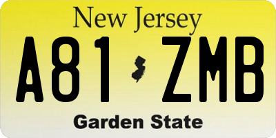 NJ license plate A81ZMB