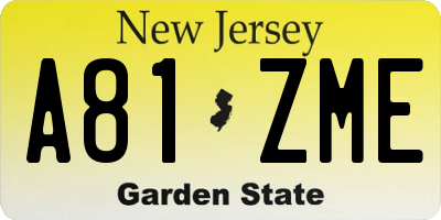 NJ license plate A81ZME