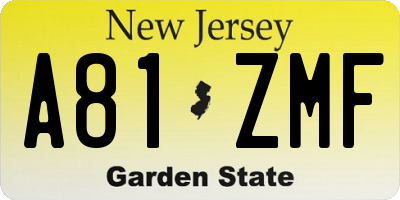 NJ license plate A81ZMF