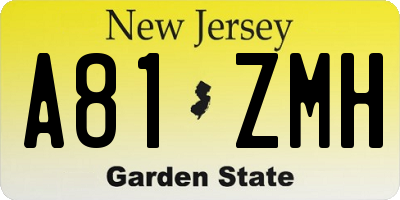 NJ license plate A81ZMH