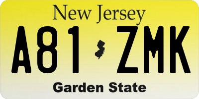 NJ license plate A81ZMK