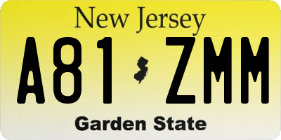NJ license plate A81ZMM