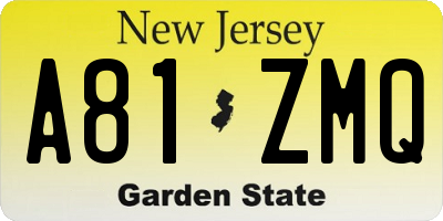 NJ license plate A81ZMQ