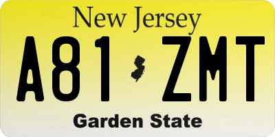 NJ license plate A81ZMT