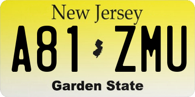 NJ license plate A81ZMU