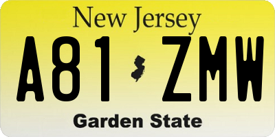 NJ license plate A81ZMW