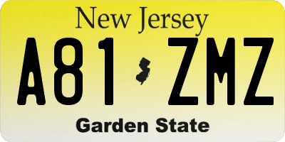 NJ license plate A81ZMZ