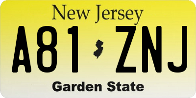NJ license plate A81ZNJ