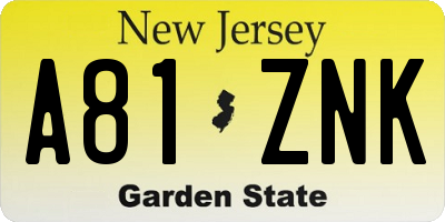 NJ license plate A81ZNK