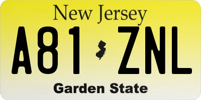 NJ license plate A81ZNL