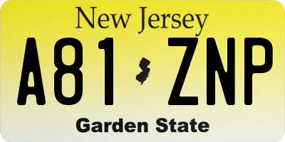 NJ license plate A81ZNP