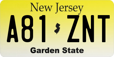 NJ license plate A81ZNT